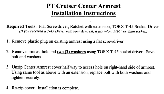 PT Cruiser Armrest Installationa